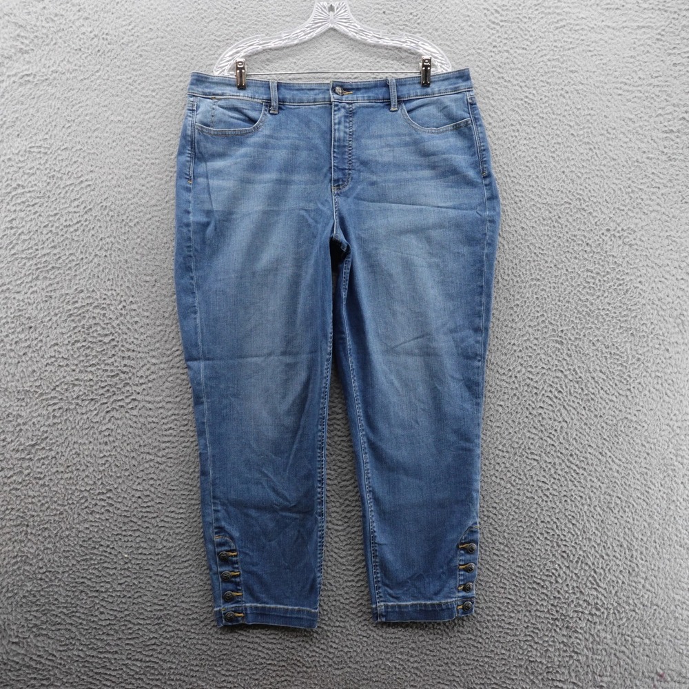 Talbots Five Pocket Jeans‎ 18 Blue Women Ankle Button Hem Stretch Denim